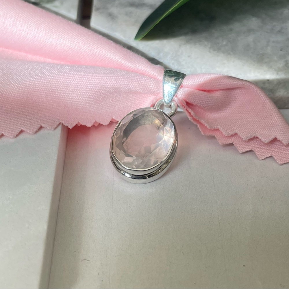 925 Sterling Silver, Natural Rose Quartz Pendent!! VIBES, Handmade!! - Picture 9 of 12